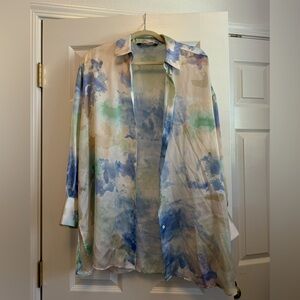 Silky button down top